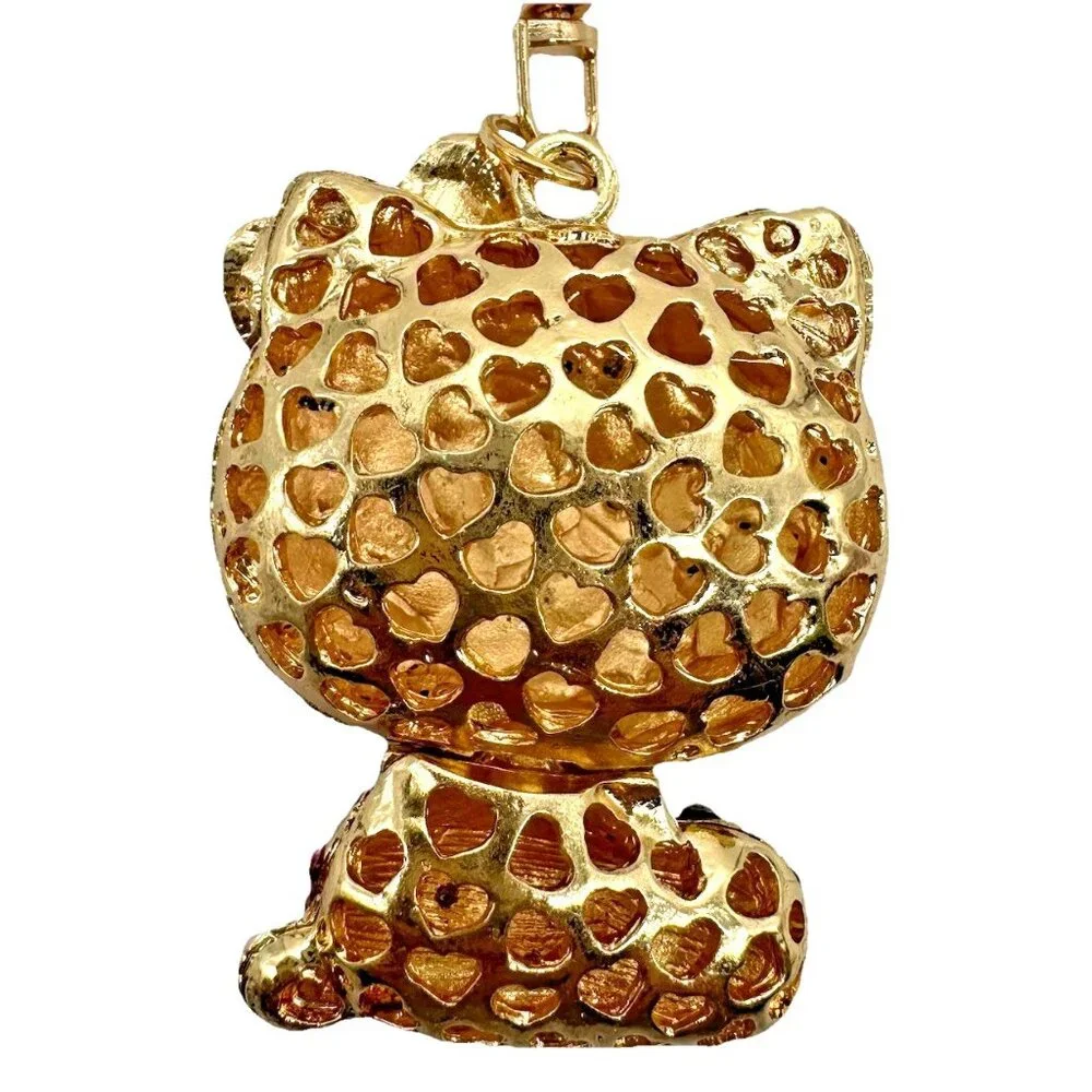 Hello Kitty Rhinestone Key Chain Bling Bag Charm Blue +Gold Purse Fob Head Moves